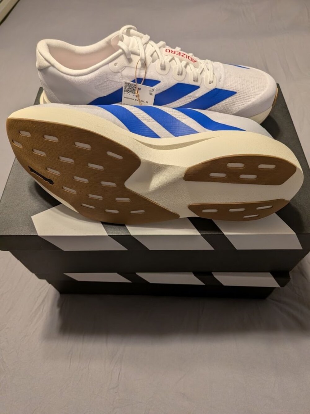 NWT-Adizero EVO SL Shoes, Men's size 12, Cloud White / Royal Blue / Pure Ruby